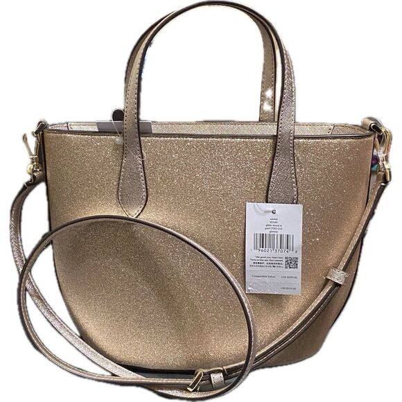 Kate Spade Glimmer Gold Glitter Fabric Satchel Crossbody Purse NWT $329 original - Picture 3 of 8